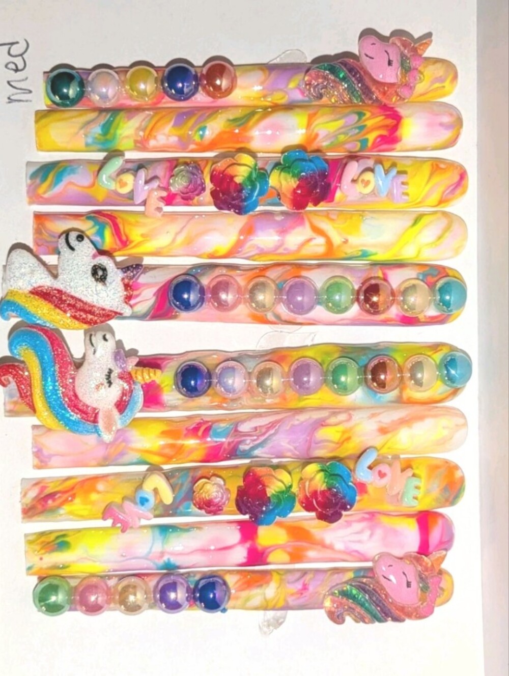 Hand Crafted Multicolor Unicorn 6Xl Press-On Nails with Rainbow Accents Sz Mediu - Picture 7 of 17
